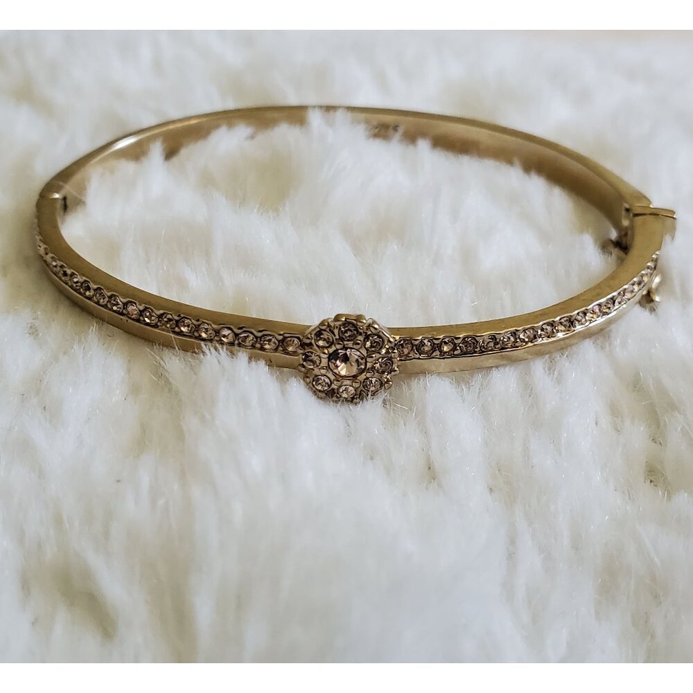 Givenchy Crystal Flower Hinged Gold Bangle Bracelet